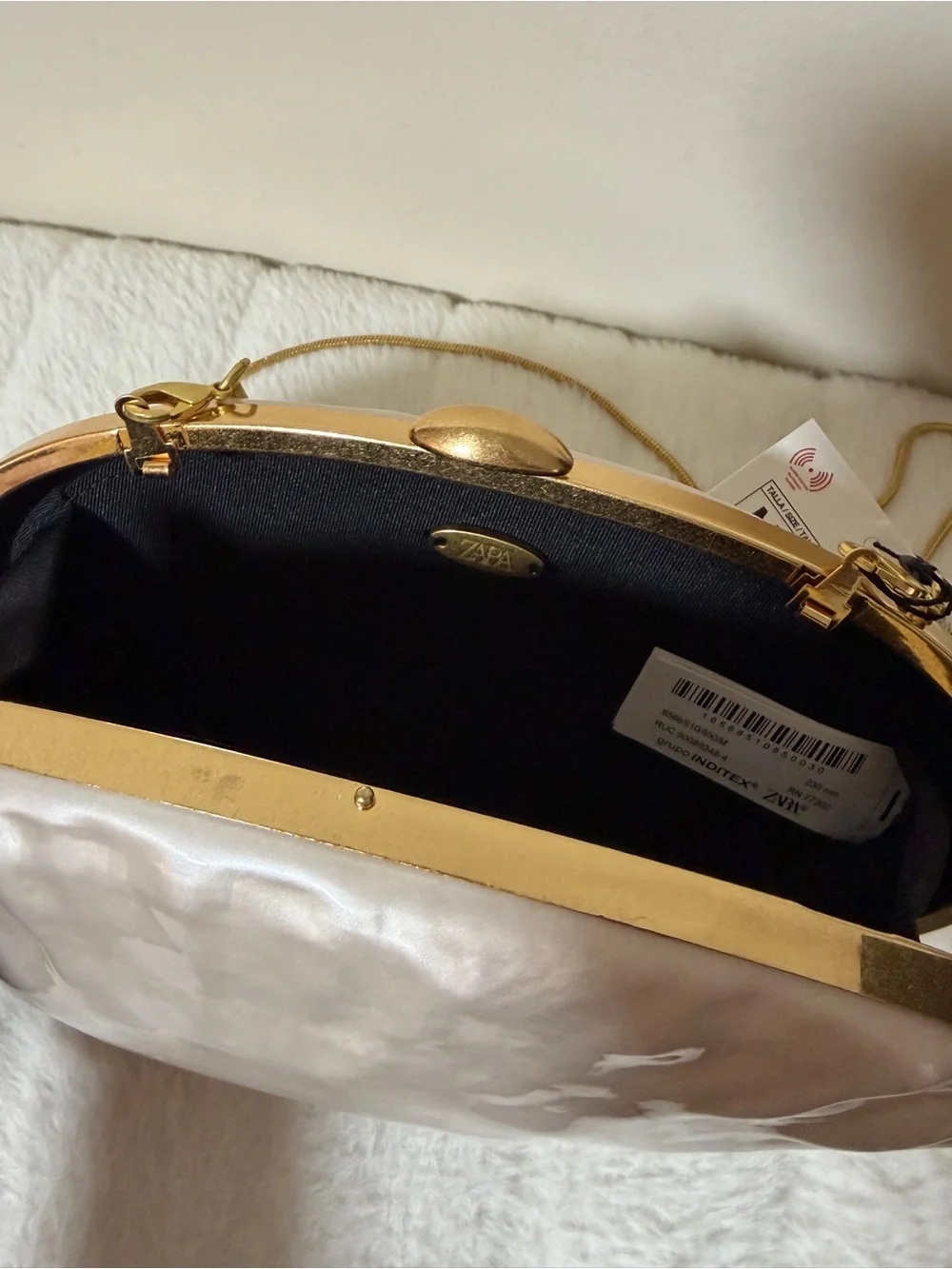 Zara Pearl-Effect White Clutch with Gold Chain